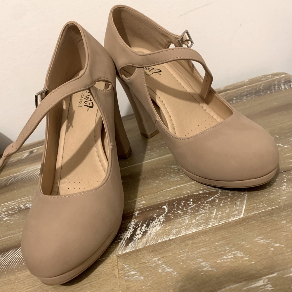 Taupe heels with ankle strap